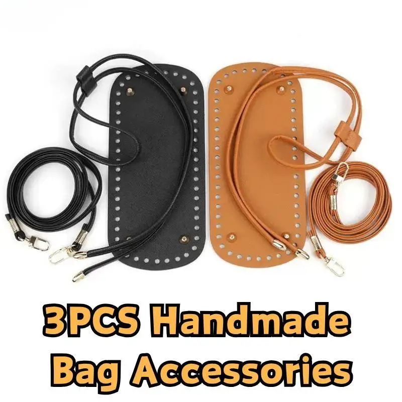 

3Pcs Handmade Bag Bottom PU Leather Bucket Bag Base With Shoulder Strap Crochet Bag Crochet Durable Solid Color Bag Accessories