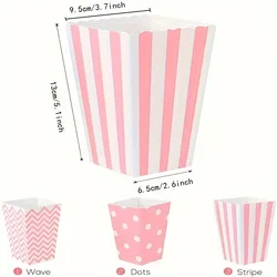 12pcs/pack, Pink Paper Popcorn Boxes, Striped Polka Dot Candy Box For Party Favor Great For Home Movie Theater Carnival