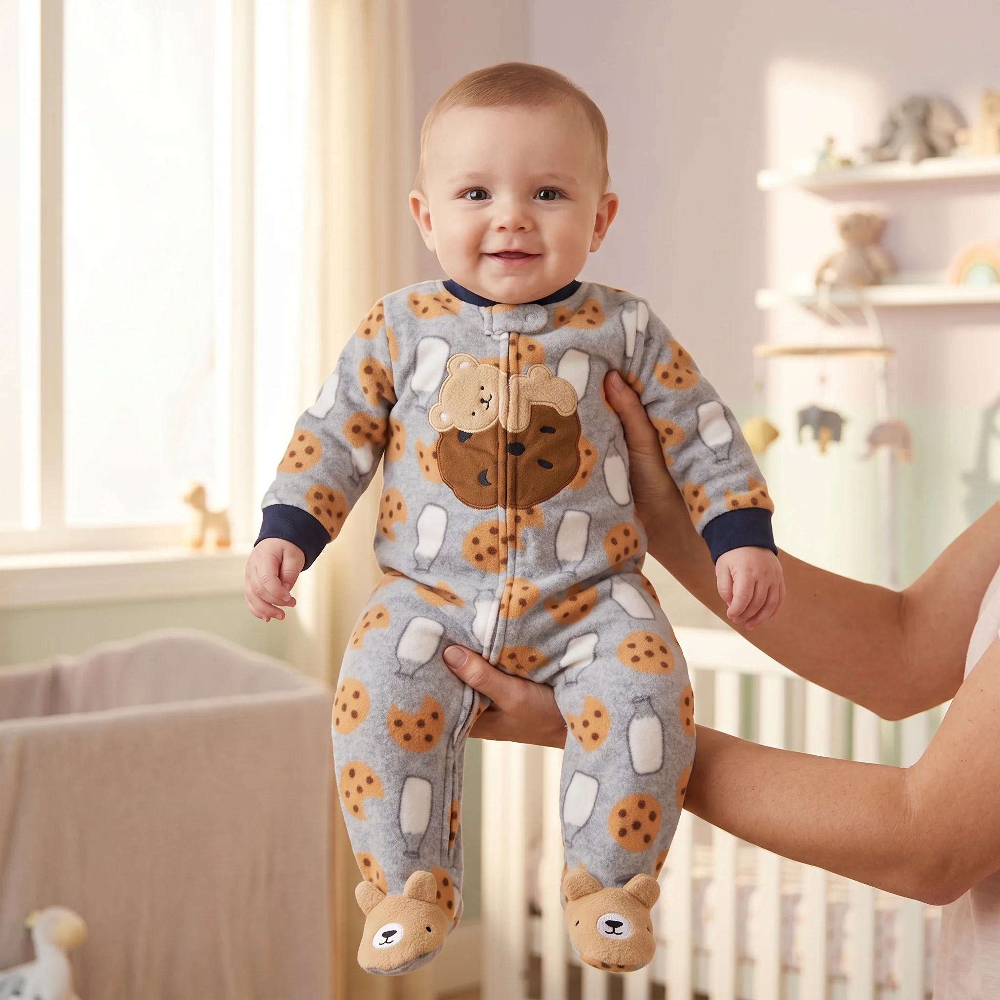 Infant Boys Polar Fleece Footed Romper Striped Cartoon Print Cute Animal Embroidery Zip Onesie Autumn Winter Warm Baby Wear 3-9M