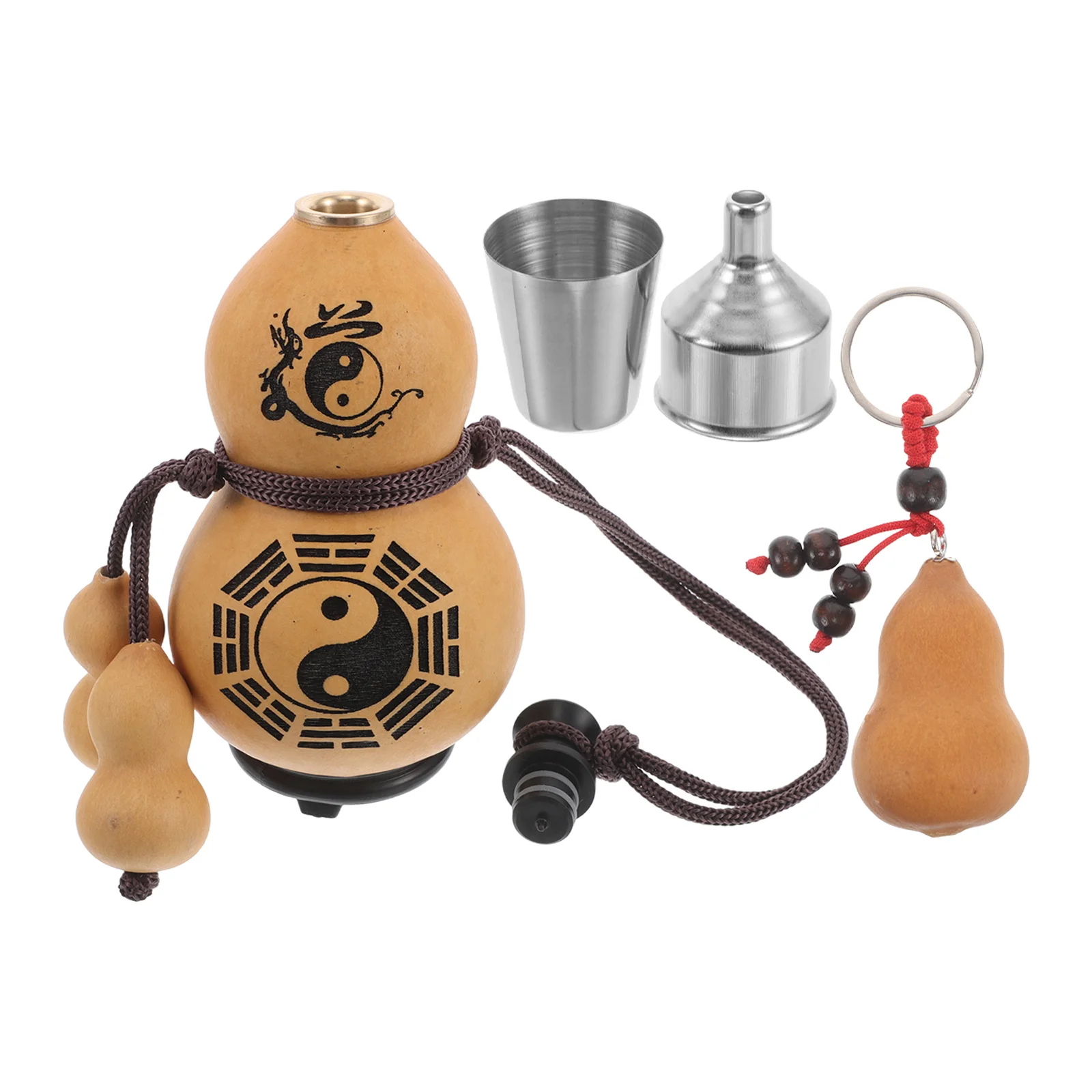 1 セット屋外ひょうたん水筒ストッパー付き中国風ポータブルフラスコハイキングキャンプ旅行用ナチュラルワインキャリア