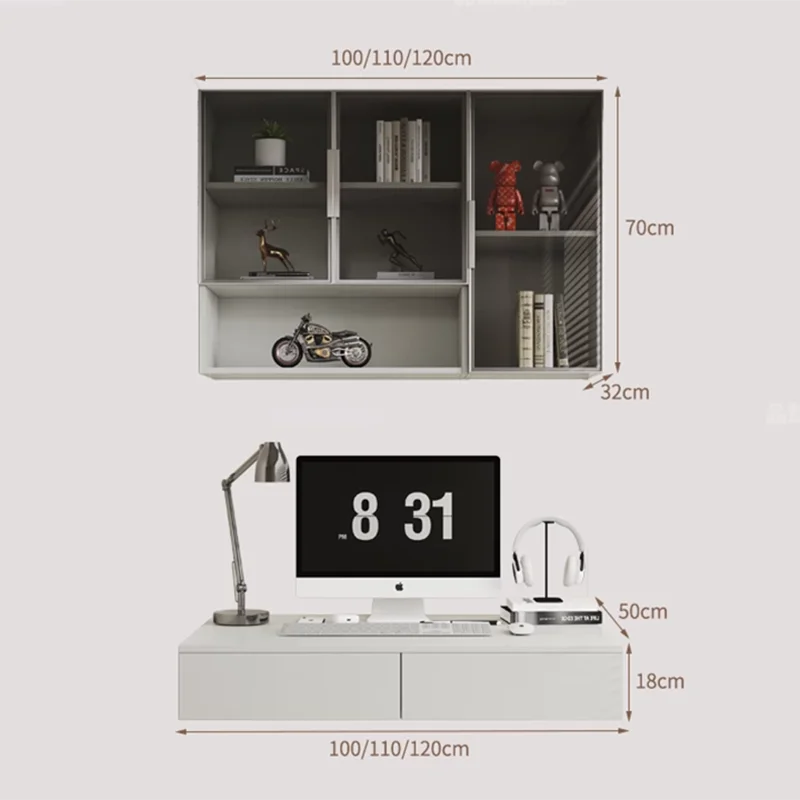Modern Design Floating Desk Bookcase Nordic Creative Full Wall Space-saving Computer Desks Study Furniture مكتب عائم FYFD view 6