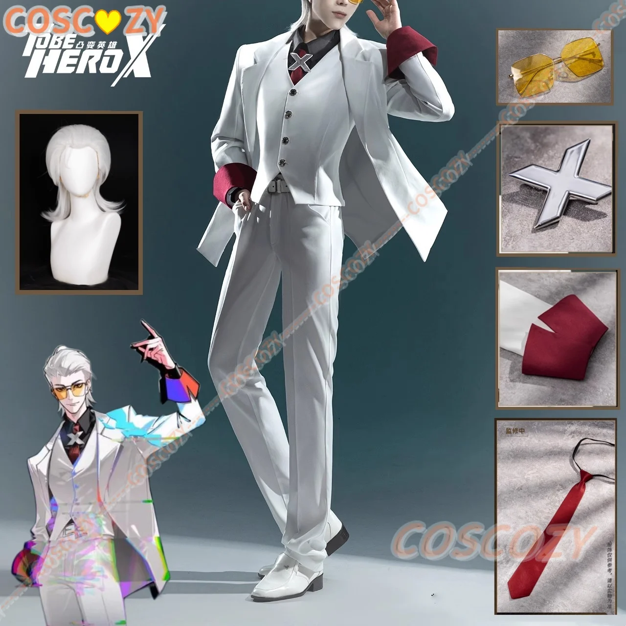 Anime para ser herói x cosplay traje peruca herói x uniforme branco laranja óculos gravata calças superiores camisa colete conjunto terno de festa de convenção