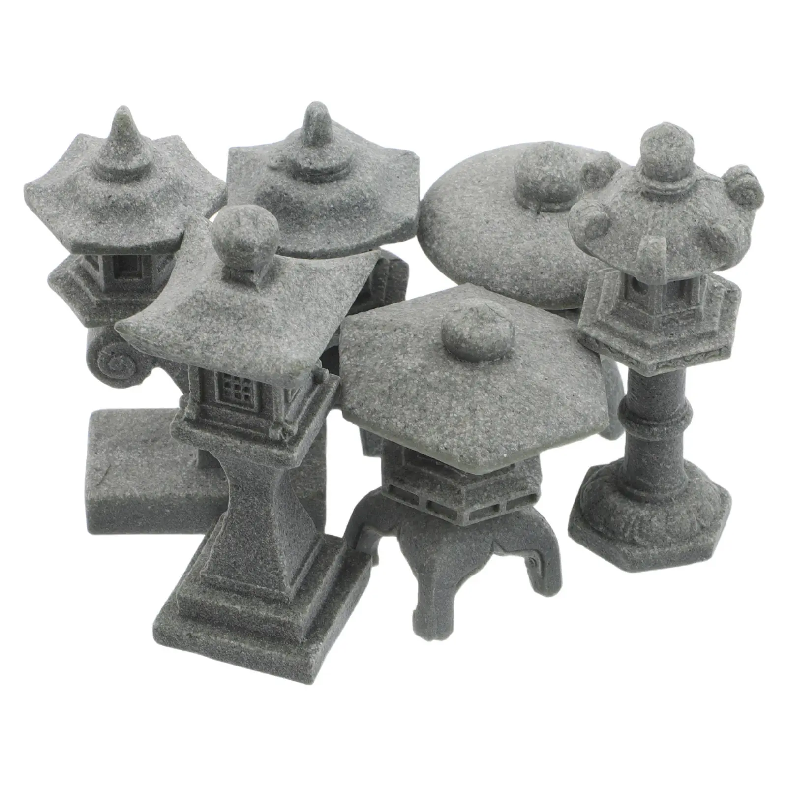 6Pcs Mini Pagoda Lantern Tower Sculpture Set Japanese Garden Fish Tank Decor Asian Miniature Landscape Ornament Zen Style