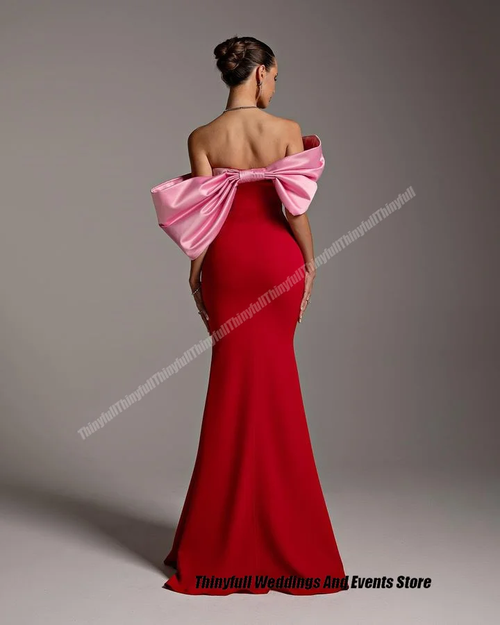 Thinyfull Off Shoulder Mermaid Prom Dresses Strapless Satin Evening Party Gown Dubai Long Formal Occasion Dress Customized