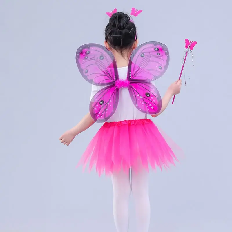 costumes fée d'halloween E15E, jupe à ailes éclairée par LED avec bandeau