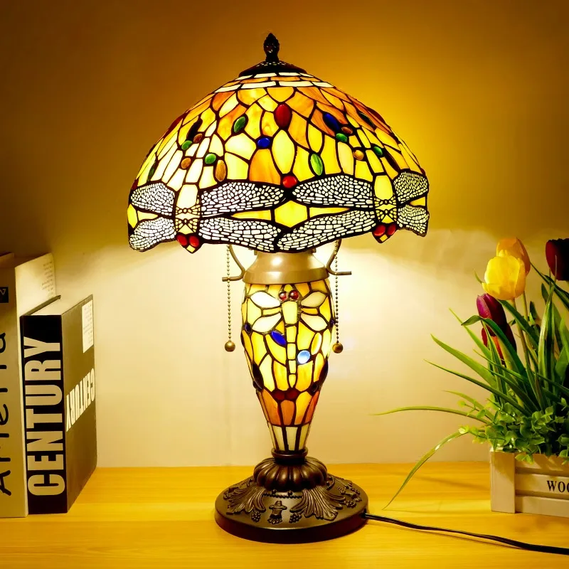 

Dragonfly Stained Glass Table Lamp Victorian Mother Daughter Vase Lamp Bedroom Living Room Family Coffee