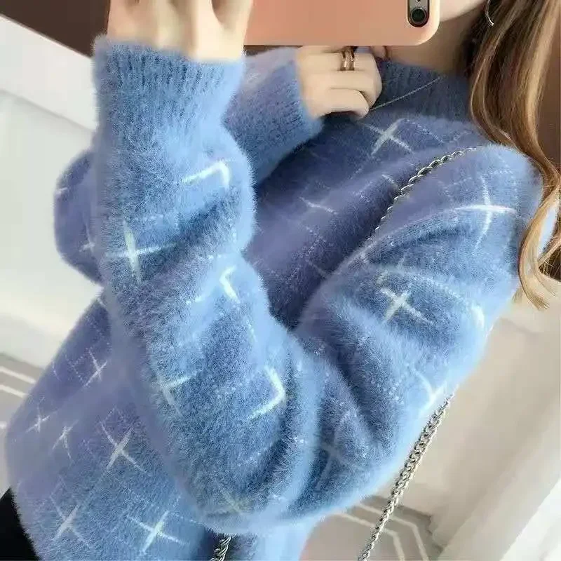 Woman Sweaters Chandails Sweater Women's Pullover Autumn and Winter Starry Furry Sweater Long Sleeve Moon