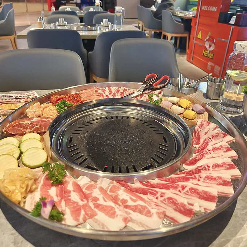 

Korean BBQ Grill Plate w/ Hula Hoop Design,Japanese Hot Pot Tray,Brushed Stainless Steel,For Home & Restaurant Use‌