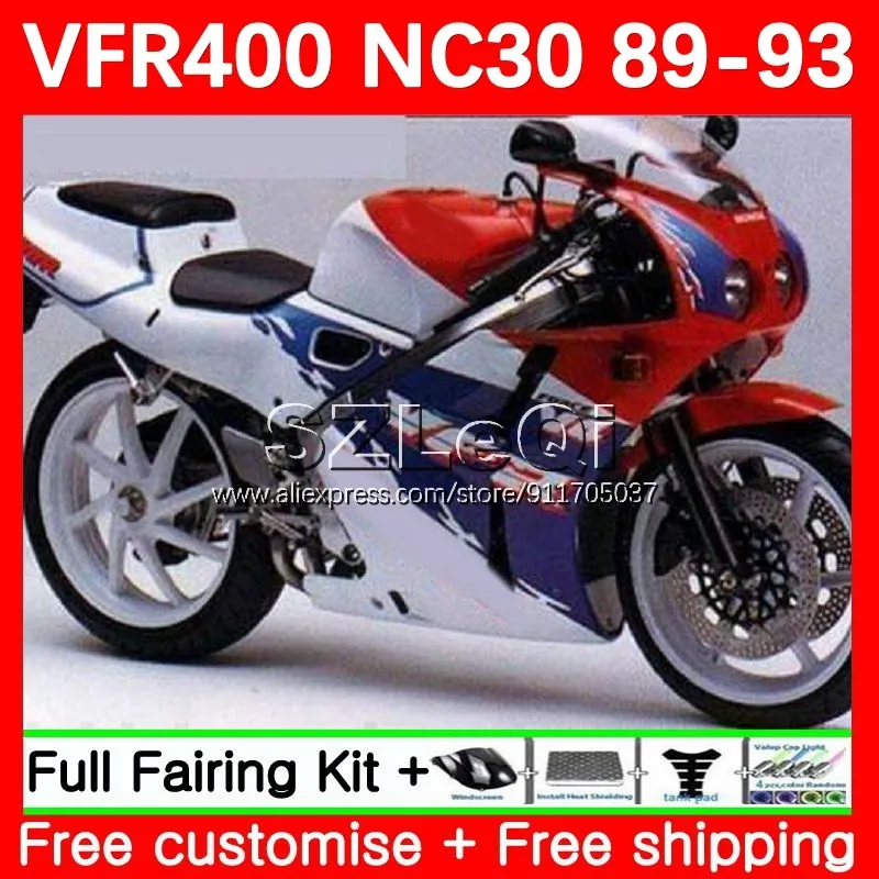 Blue White VFR400R For HONDA RVF VFR 400 VFR400 R RR 400R 89 90 91 92 93 64No.0 NC30 RVF400R 1989 1990 1991 1992 1993 Fairing