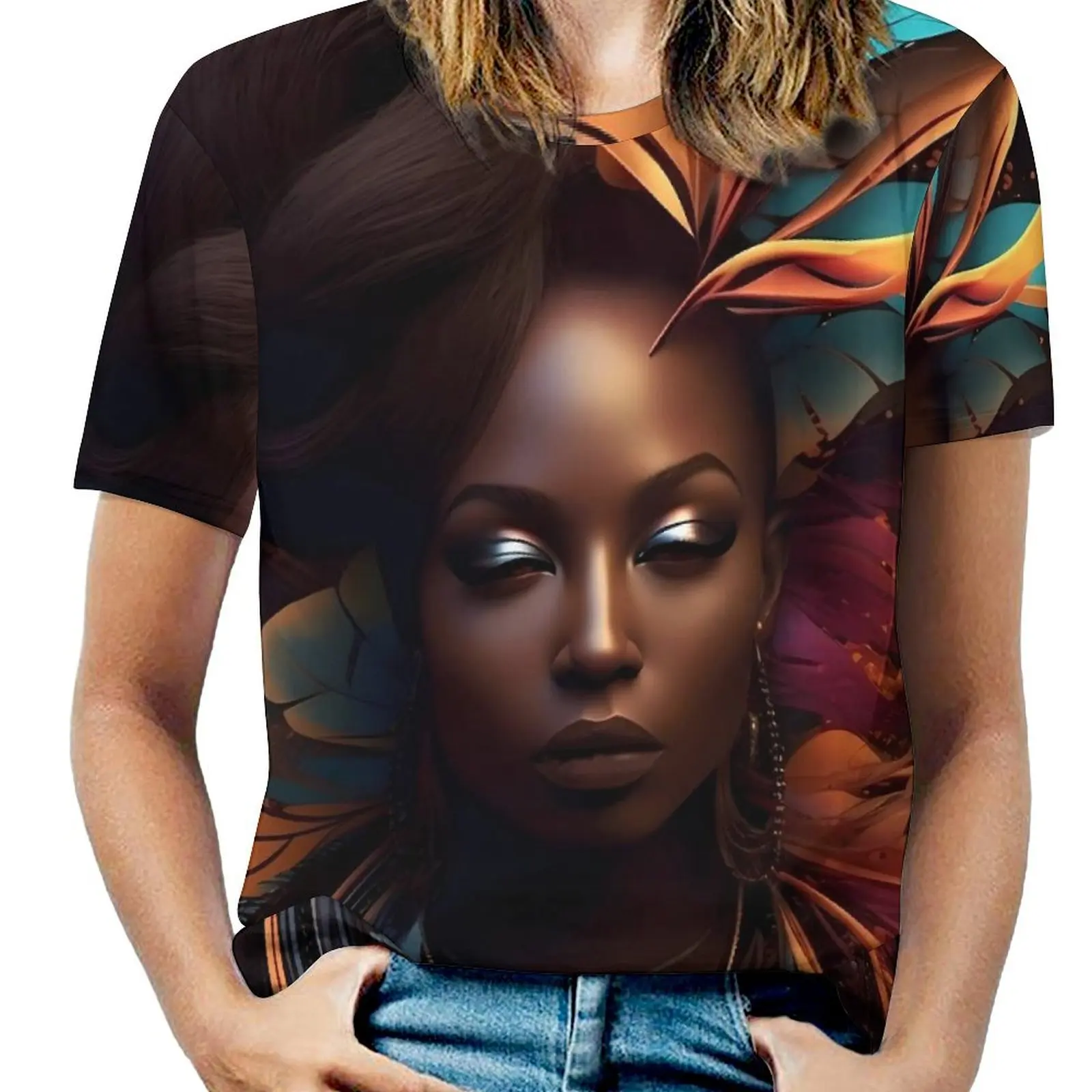 Ladies Print T Shirt African Woman Face Art Modern T-Shirts Short Sleeve Street Fashion Tee Shirt Sexy Custom Tees Large Size