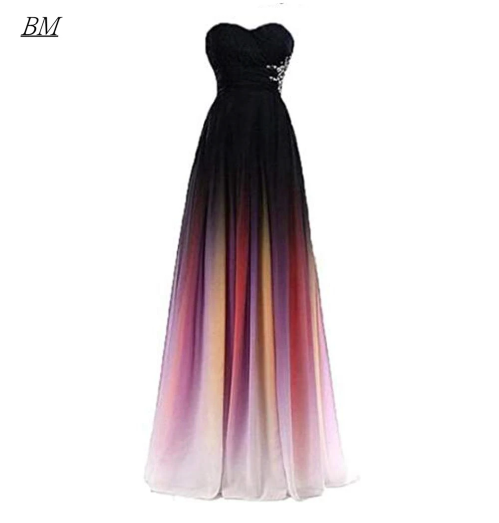 Sweetheart Chiffon Gradient Prom Dresses Beaded Long Ombre Formal Evening Bridesmaid Party Gown Robe De Soiree