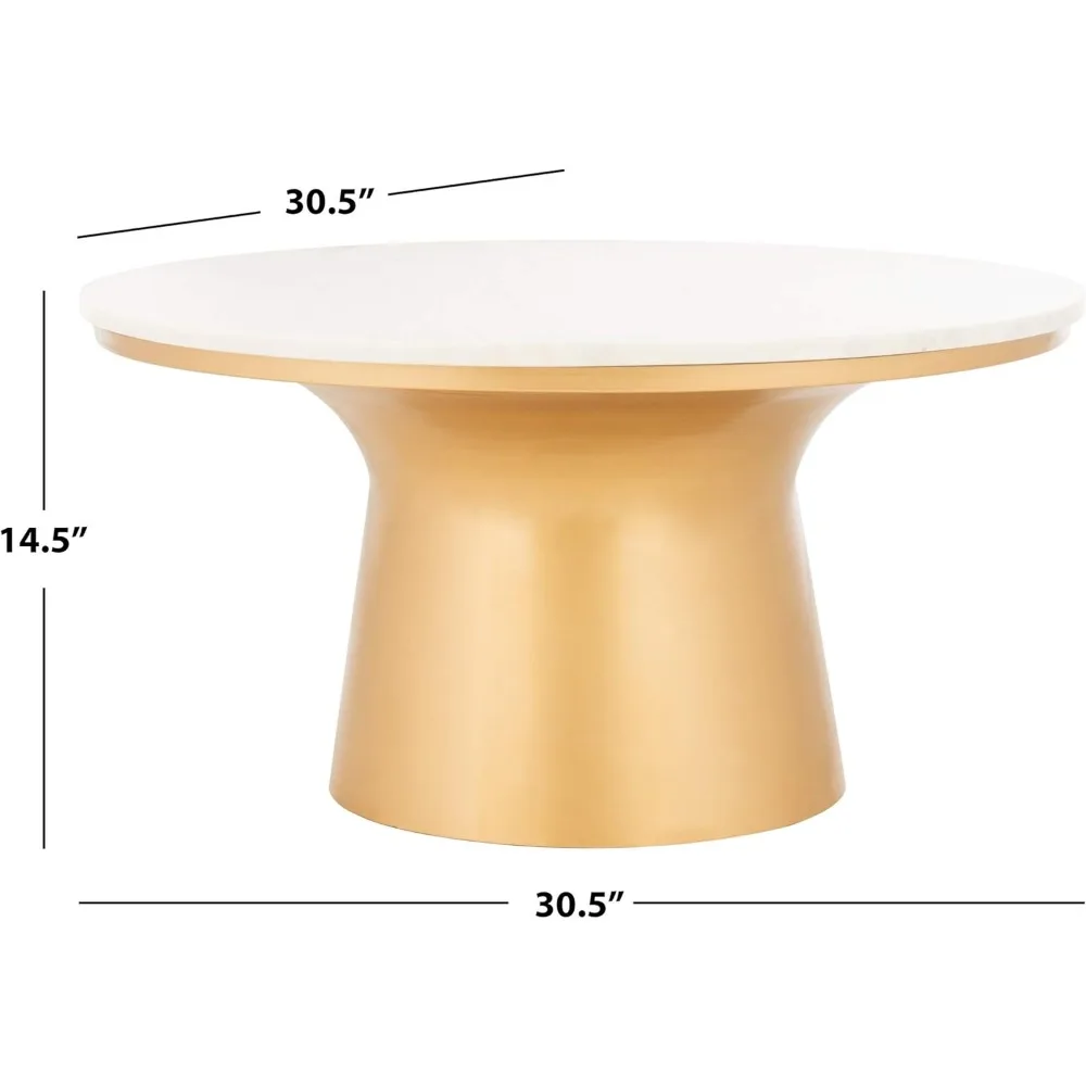 White Marble and Brass Pedestal Round Coffee Table