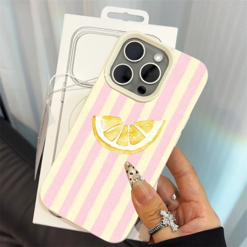 Funda de Teléfono con Rayas de Limón Fresco para iPhone 17 16 15 14 13 12 11 Pro Max, para iPhone Air 16 15 14 Plus XR XS X, Funda Suave de Lichi