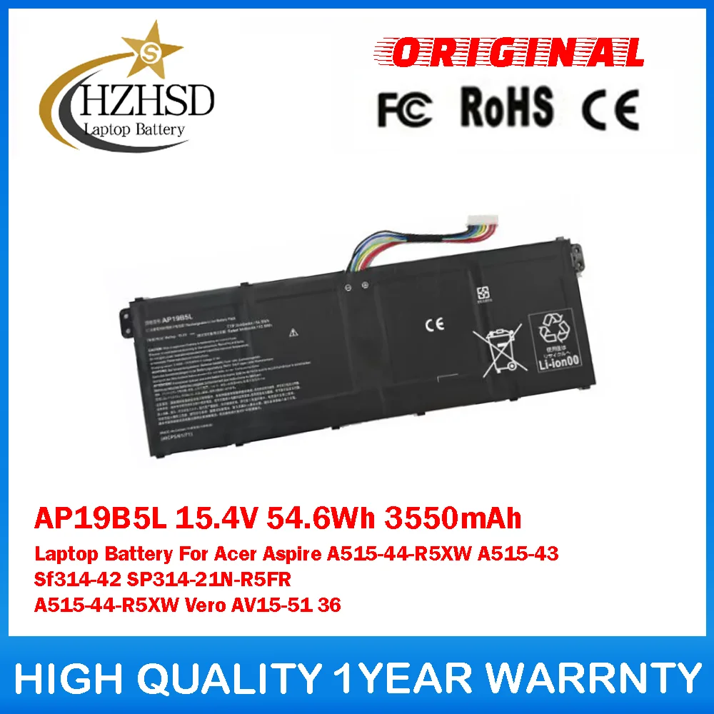 

AP19B5L 15,4 В, 54,6 Втч, 3550 мАч, аккумулятор для ноутбука Acer Aspire A515-44-R5XW A515-43 SF314-42 SP314-21N-R5FR A515-44-R5XW AV15-51 36