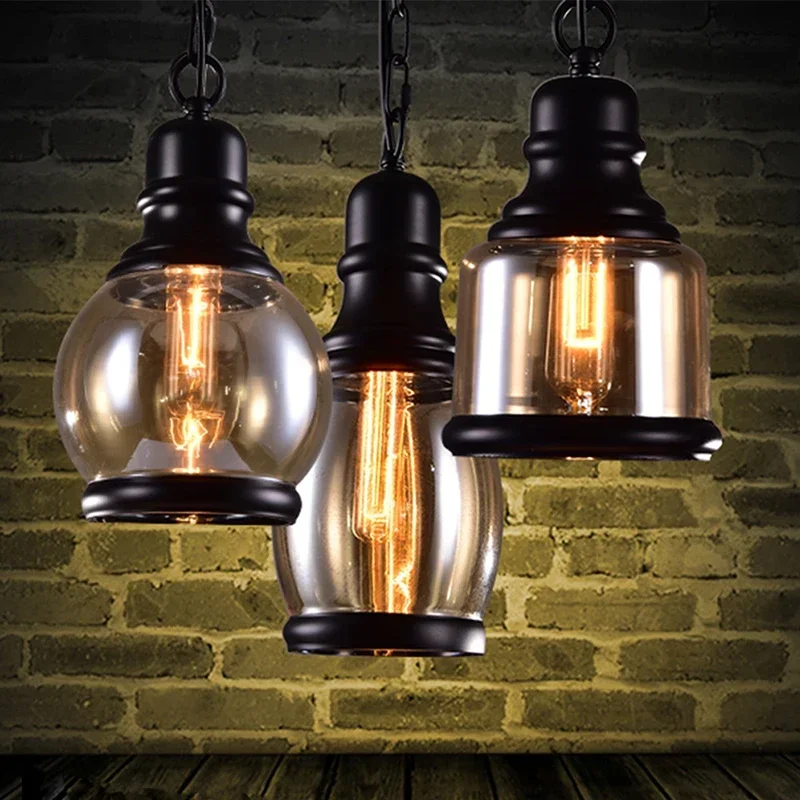 

Vintage Amber glass wine bottle pendant light Industrial style LED E27 Bulb Iron lamp for bar restaurant Coffee shop