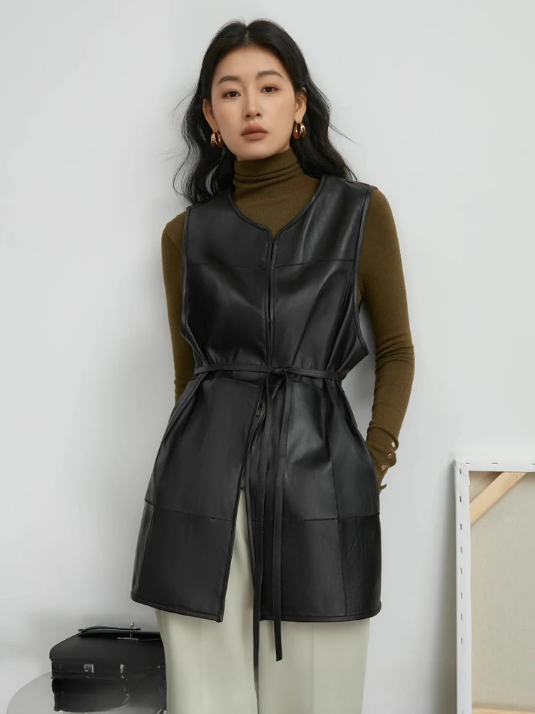 

Высококачественный роскошный жилет без рукавов из натуральной кожи с мехом ягненка, зимние куртки для женщин, простой двусторонний дизайн, пальто из натурального меха