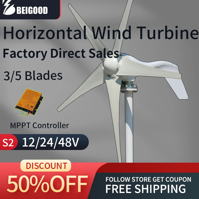 New Arrive 3000W 5000W Horizontal Axis Wind Turbine 48V/24V Alternative Energy Generator AC Output Household Farm Complete Kit