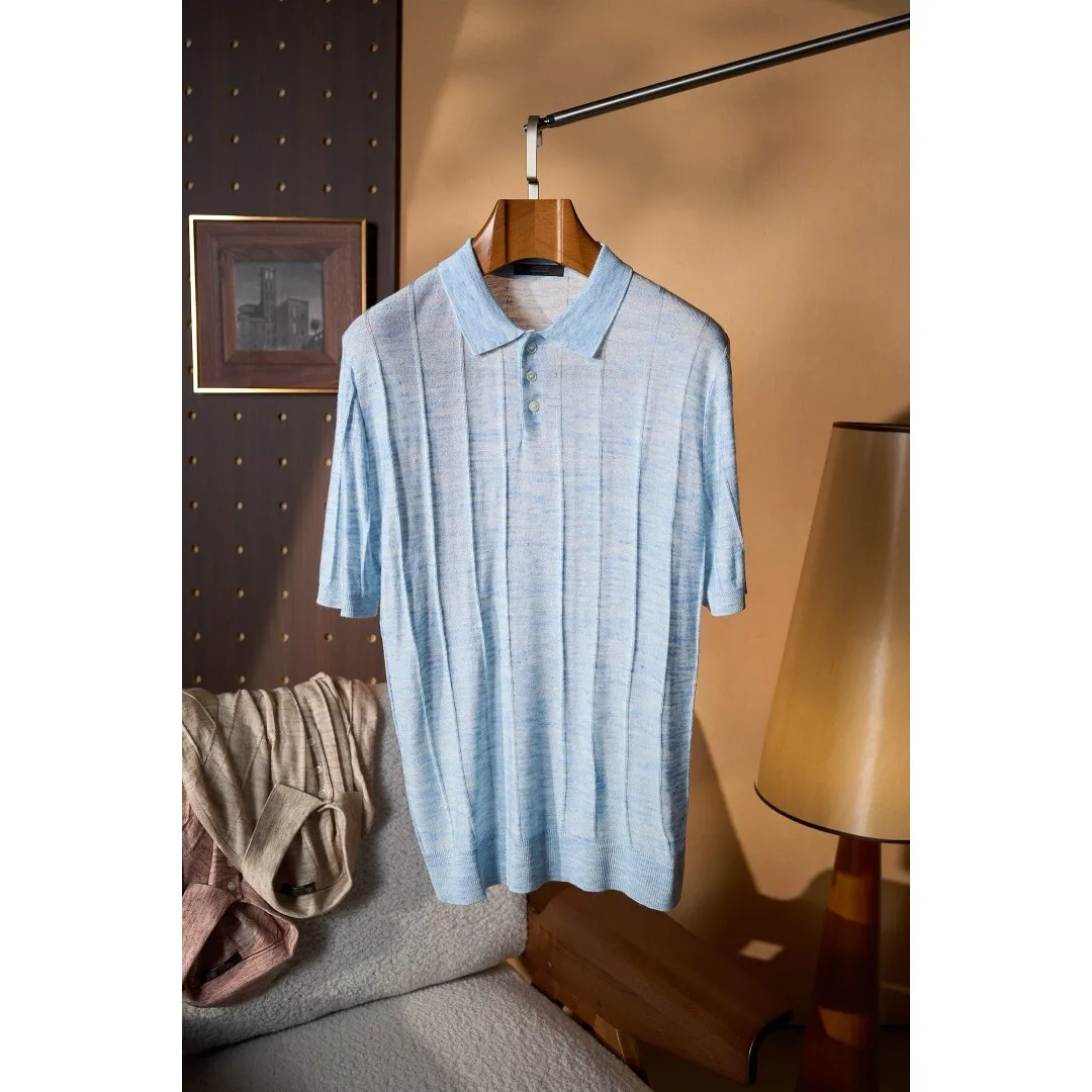 

Мужская футболка LP с воротником-стойкой на пуговицах, короткий рукав, трикотажная, с эффектом льна и шелка, охлаждающая, осенняя, тонкая, цветная