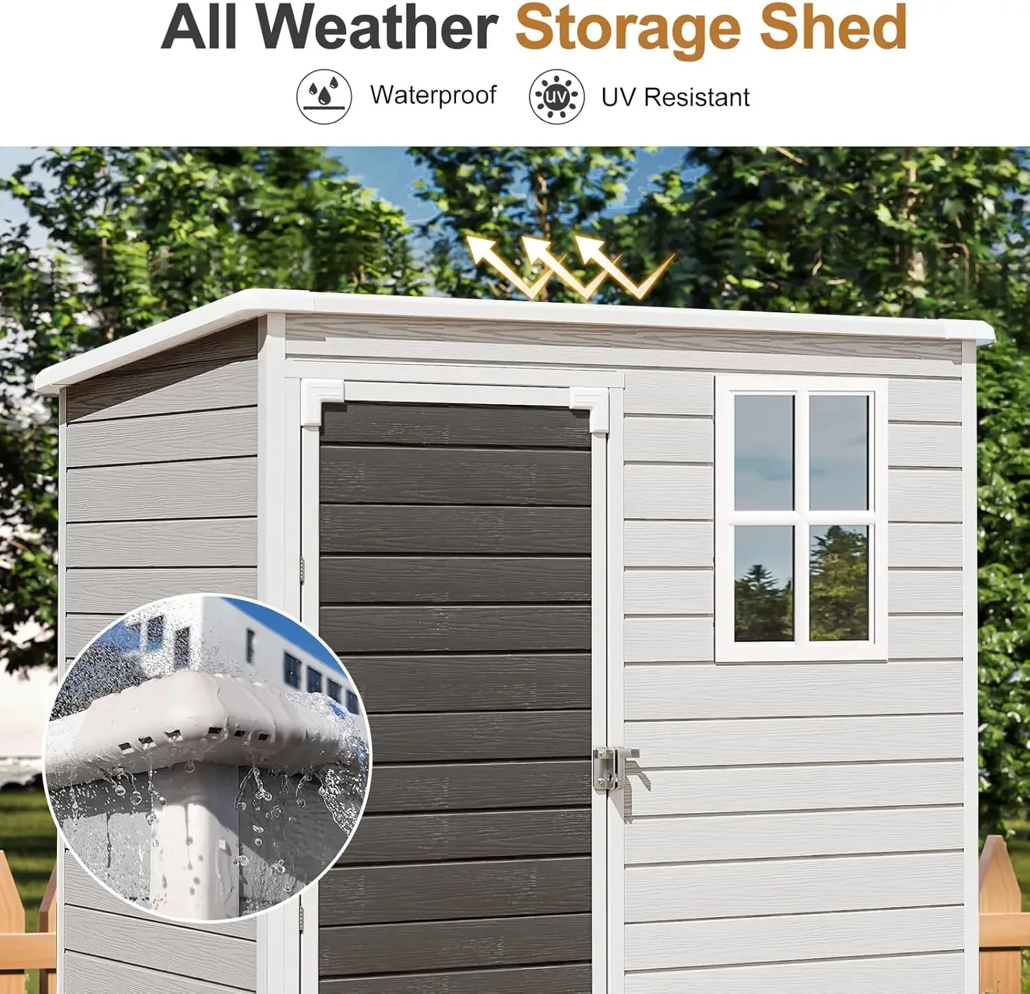 Storage Shed 4X6 Ft,Resin Outdoor Storage Shed With Floor & Lockable Doors, All Weather Plastic Lean To Shed With Window And