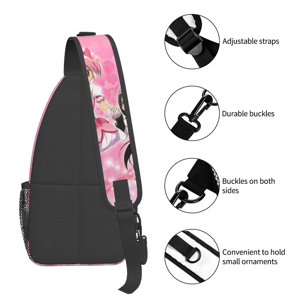 Puella Magi Madoka Magica Sling Bag pequeno, Mochila Crossbody Sling Shoulder, Mochila de esportes ao ar livre, Anime Homura Akemi legal