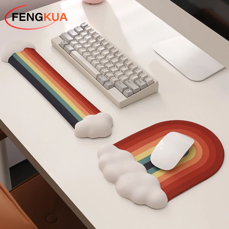 Rainbow Mouse Pad Keyboard Wrist Rest Memory Foam Silicone Ergonomic Mouse Pad for Desktop Office Computer Laptop Wrist Rest