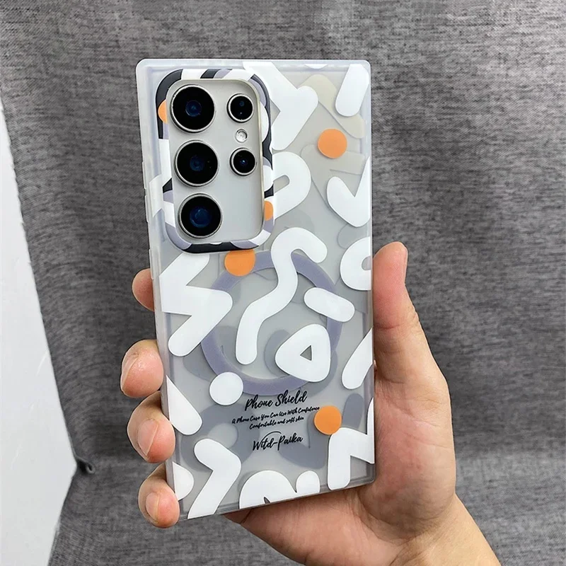 

Magnetic Trendy Graffiti MagSafe Phone Case for Samsung Galaxy S25 S25Ultra S24 Ultra Simple Frosted Wireless Charging PC Cover