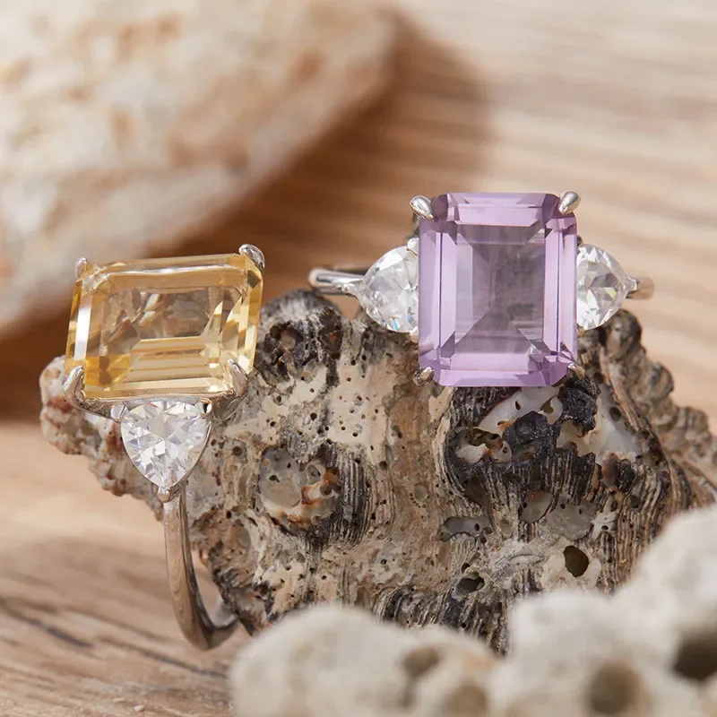 Natural color treasure citrine amethyst ring women's s925 sterling silver index finger ring Xiaohongshu Douyin live broadcast
