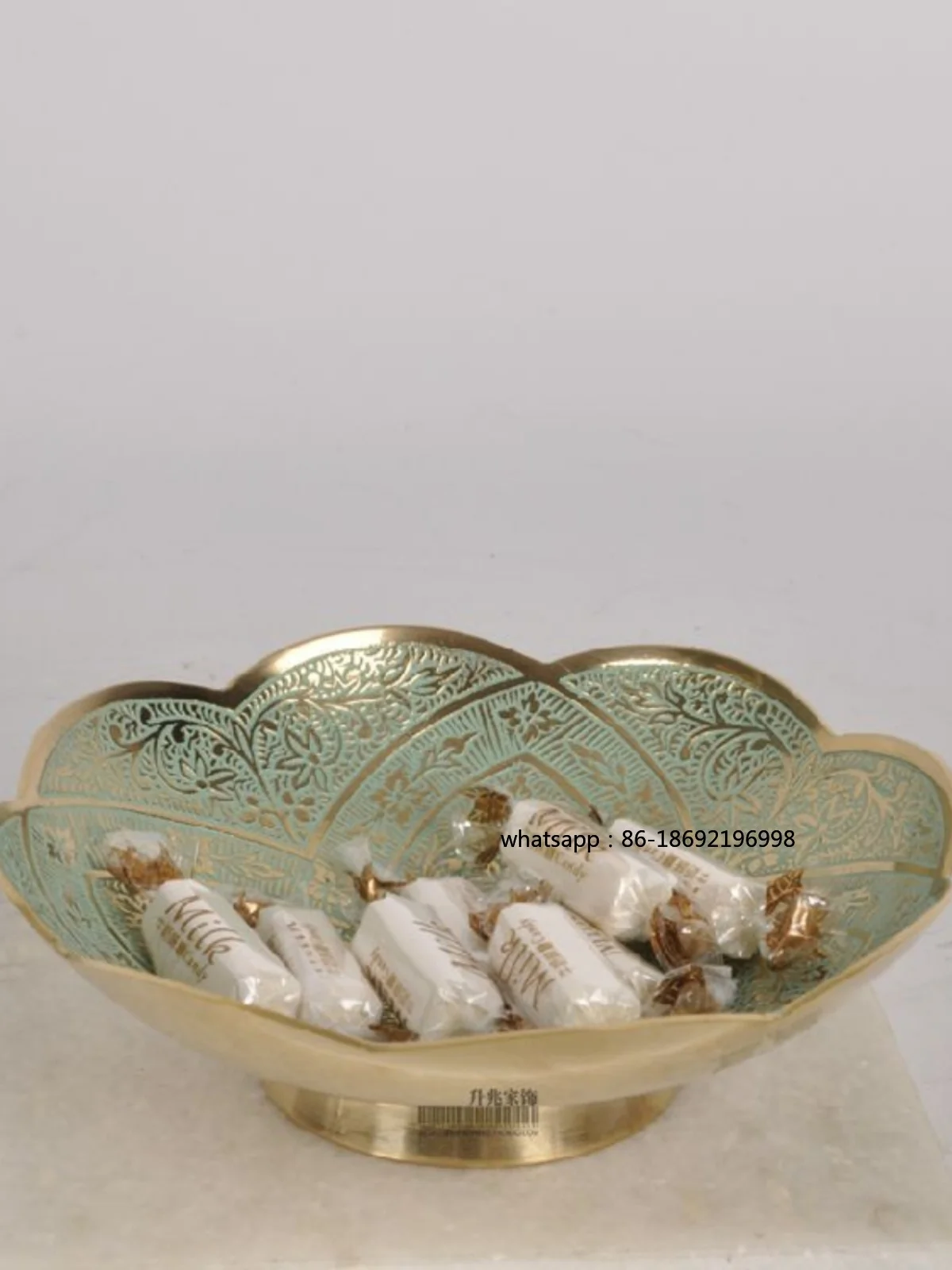 India Imported Brass Carved Polished Glossy Dried Fruit Bowl Snack Candy Plate Key Plate Jewelry Storage Tray Ornament