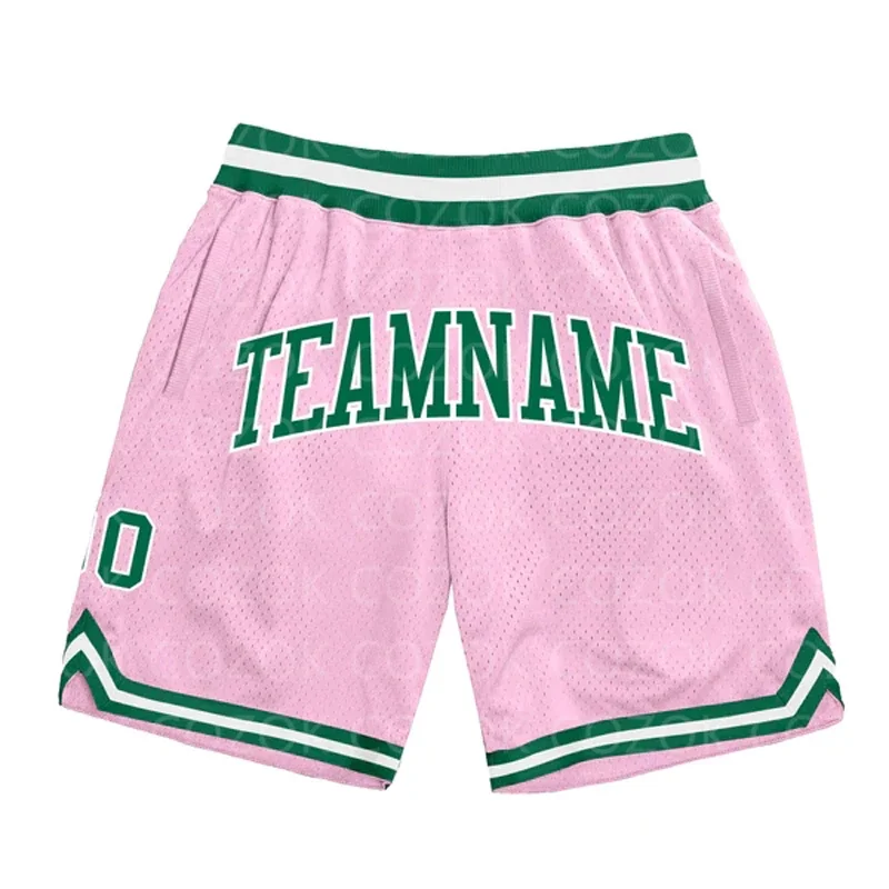 

Custom Light Pink Authentic Basketball Shorts 3D Printed Men Shorts Name Mumber Quick Drying Beach Shorts