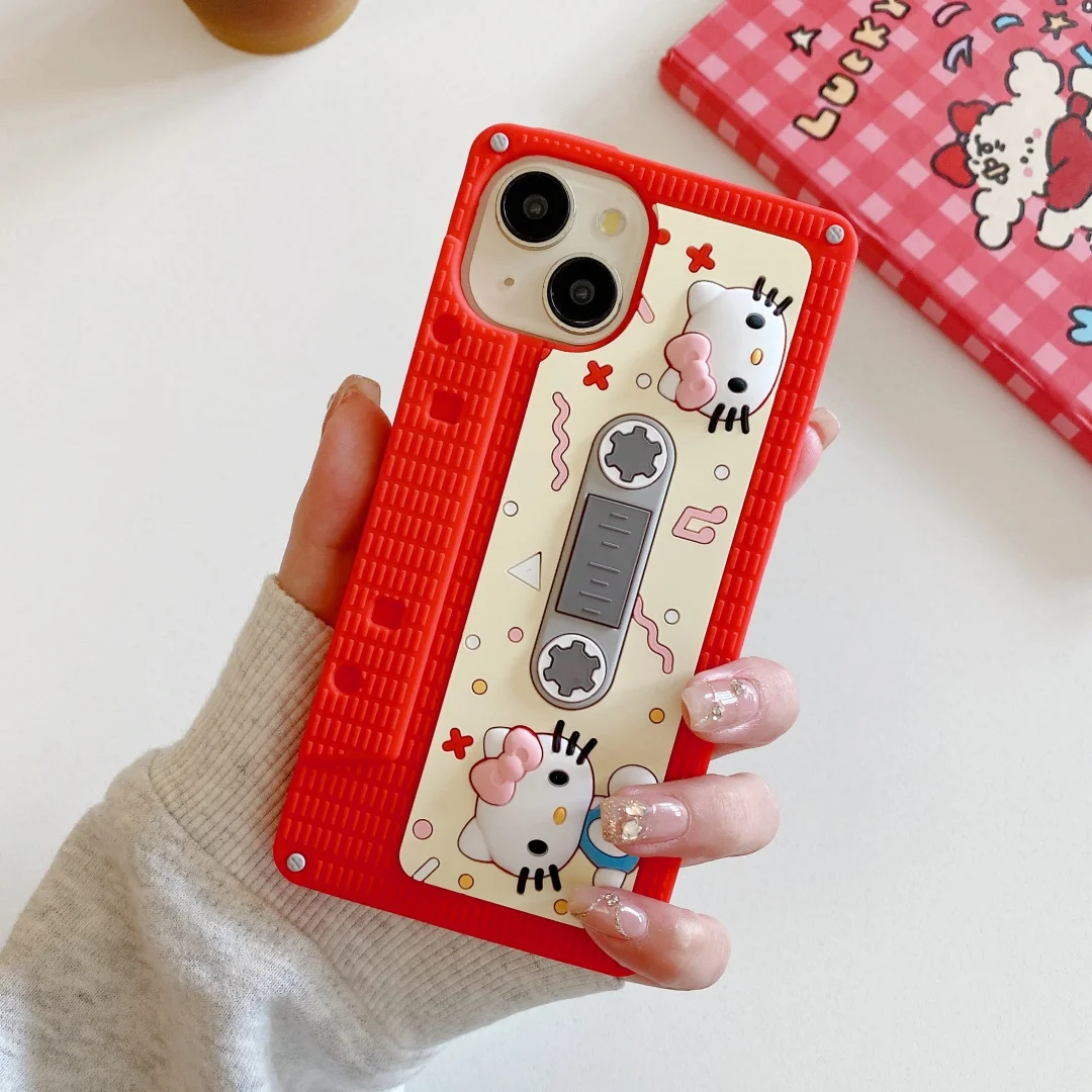 

Red Lucky Tape Pattern Silicone Hello Kitty Soft Phone Case For iPhone 16 15 14 13 12 Pro Max 14 15 Plus Shockproof Back Cover ﻿