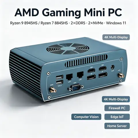AMD Gaming Mini PC Ryzen 9 8945HS Ryzen 7 8845HS 2×DDR5 2×NVMe Windows11 Firewall Mini Computer Vision Edge IoT Home Server