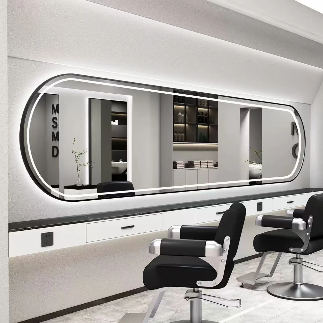

Internet celebrity popular barbershop mirror with light hairdressing and beauty special wall-mounted hair salon high-end mirror