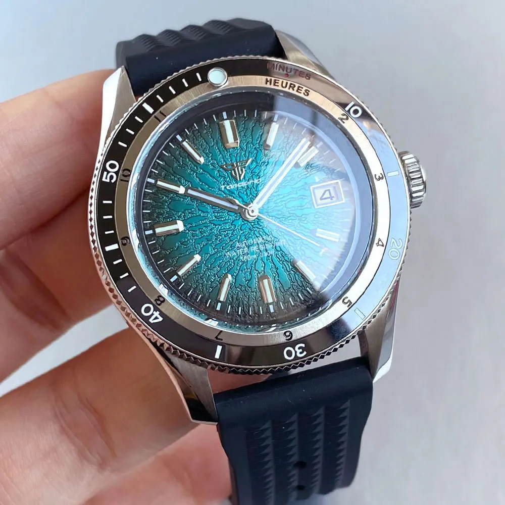 Montres mécaniques de plongée NH35A, motif tasse à thé, dôme de Date, verre saphir, Tandorio 20ATM, horloge classique, marques lumineuses, nouvelle collection
