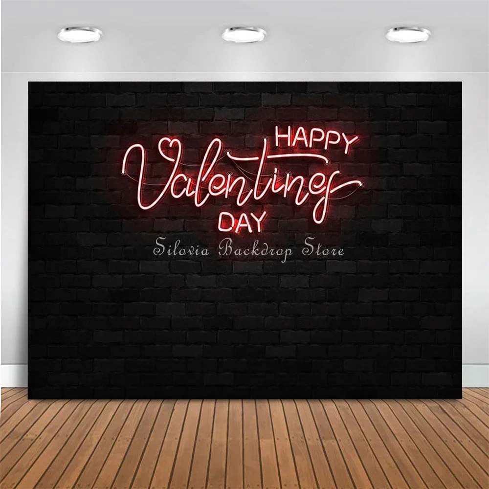 Black Glowing Wall Photography Backdrop Happy Day Valentine's Day Photo Background Adult Kids Portrait Photo Studio Props Cloth