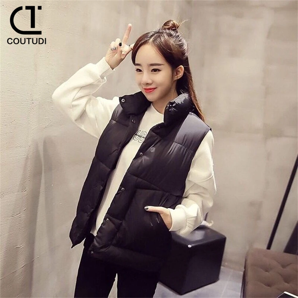 

COUTUDI-Sleeveless Down Jacket for Women, Bread Coat, Short Parka, Warm Vest for Female, Ladies, Korean Fashion, Winter