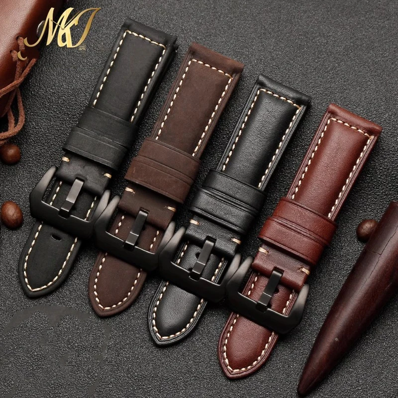 For Panerai watches with genuine cowhide men's frosted handmade retro crazy horse leather watch accessories 20m 22mm 24mm 26mm