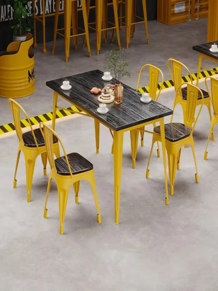 American retro industrial wind iron leisure chair milk tea shop dining table bar transparent combination