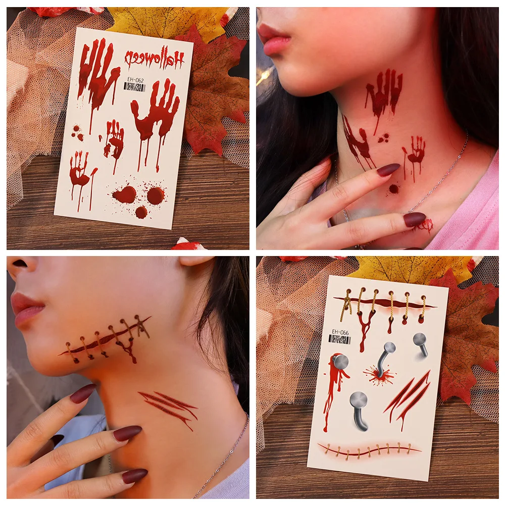 Halloween Tattoo stickers waterproof parties funny, scary fake scars sticker, long-lasting face stickers, arm sticker