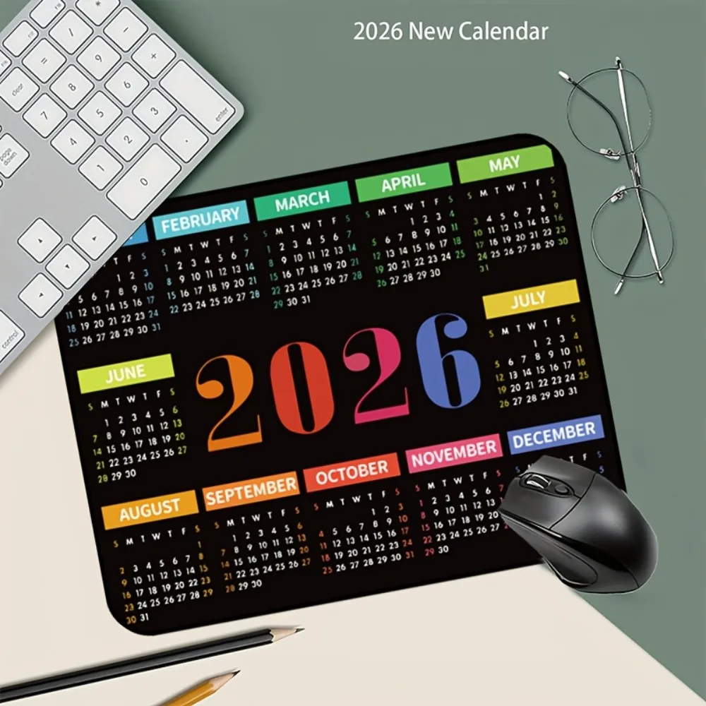 

Премиальный коврик для мыши с календарем 2026, черно-золотой, эргономичная подставка для запястья, нескользящий настольный коврик