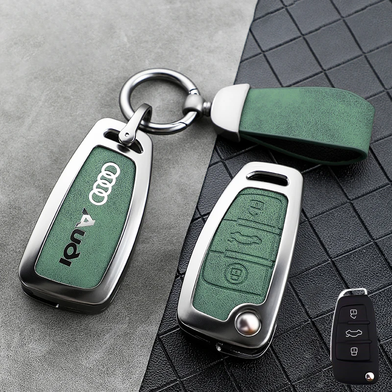 Car Metal Label Styling Key Case Cover Fob For Audi C5 C6 R8 A1 A3 A4 A5 A6 A7 Q3 Q5 Q7 S6 B6 B7 B8 8P 8V 8L TT RS RS3 S3 Sline