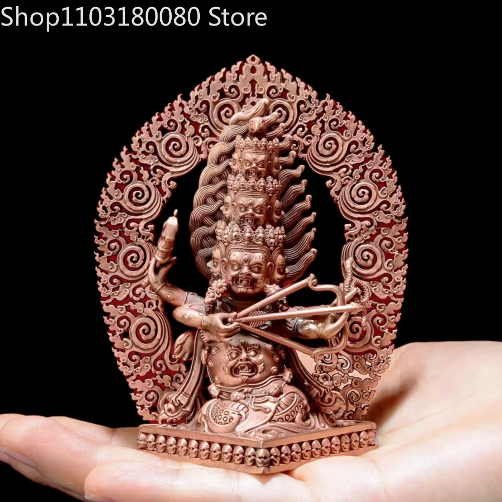 Red Copper Hand Carved Rahula Dharma Protector Figurine Statue Altar Home Decor ,15cm,10cm