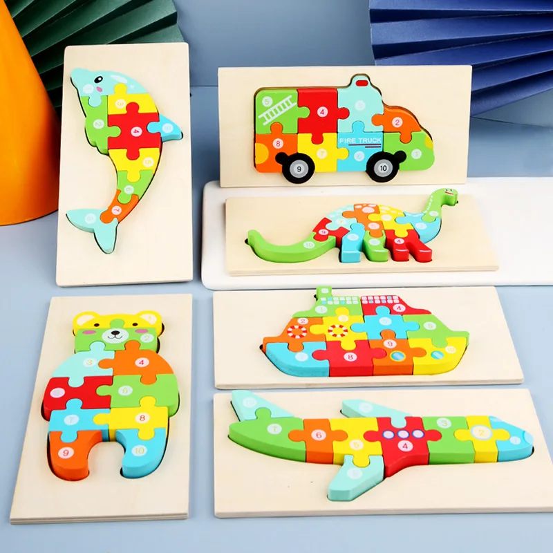 3D Holz Dinosaurier Puzzles Baby Pädagogisches Cartoon Tiere Frühes Lernen Intelligenz Puzzle Spiel Spielzeug Für Kinder