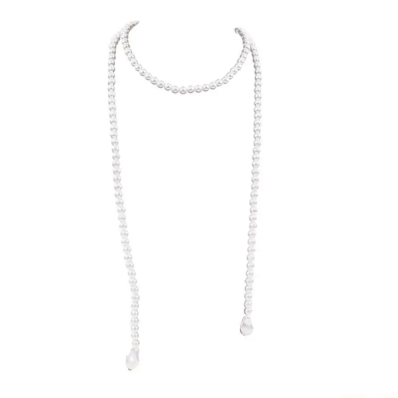 31BF Lightweight Multi Strand Fake Pearls Necklace Adjustable Closure Perfect For Gift