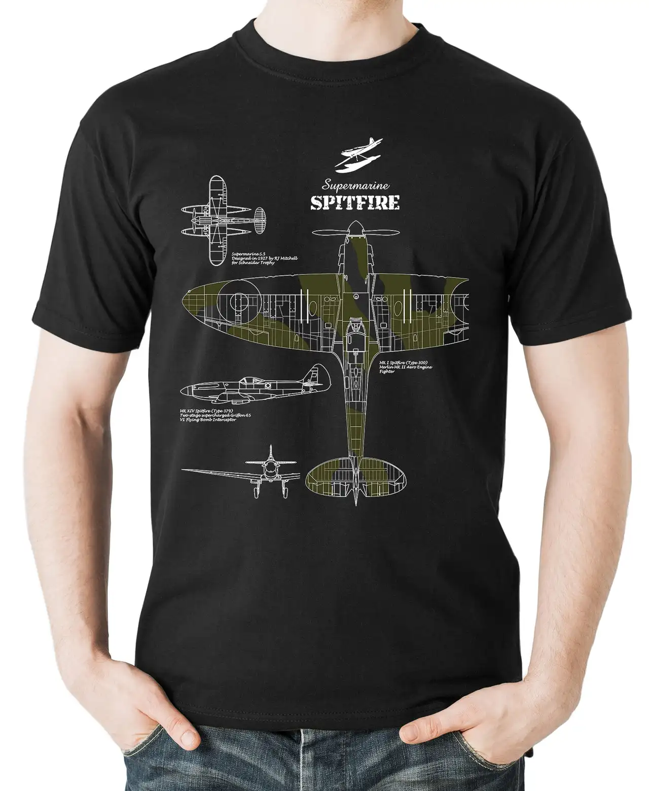 British Merlin Aero Engine Supermarine Spitfire Fighter T-Shirt 100% Cotton O-Neck Short Sleeve Casual Mens T-shirt Size S-3XL