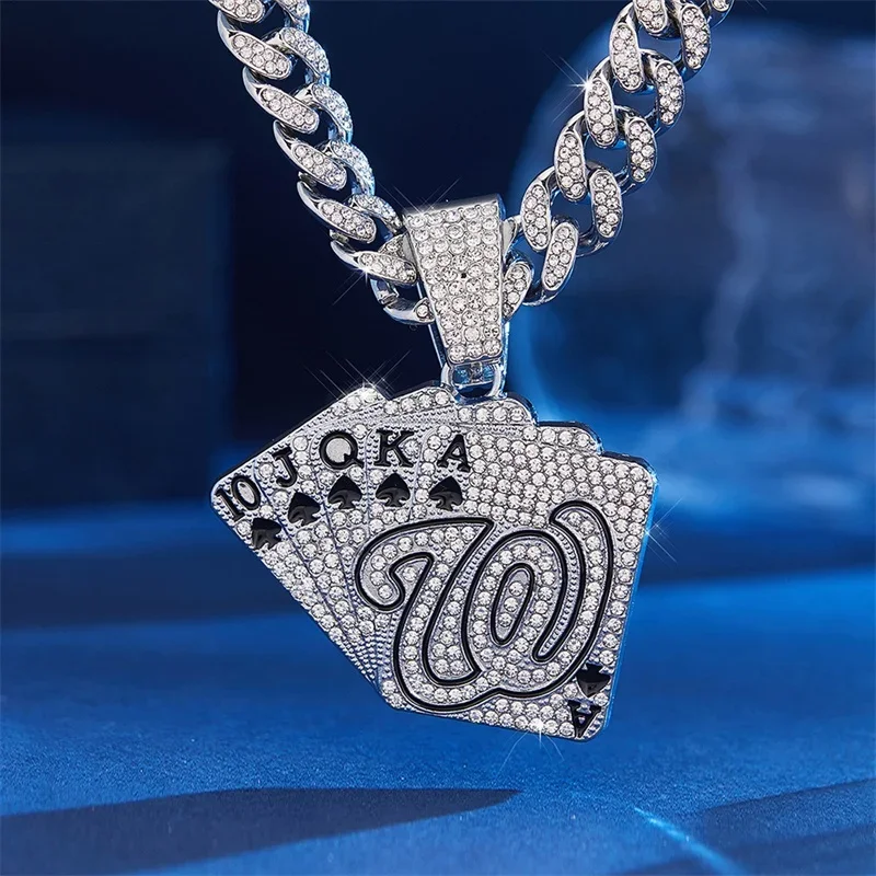 أنيق بوكر قلادة الكوبية ربط قلادة للرجال النساء الهيب هوب مثلج خارج كريستال بطاقات للعب مطعمة الزركون خاتم هدايا مجوهرات أنيقة