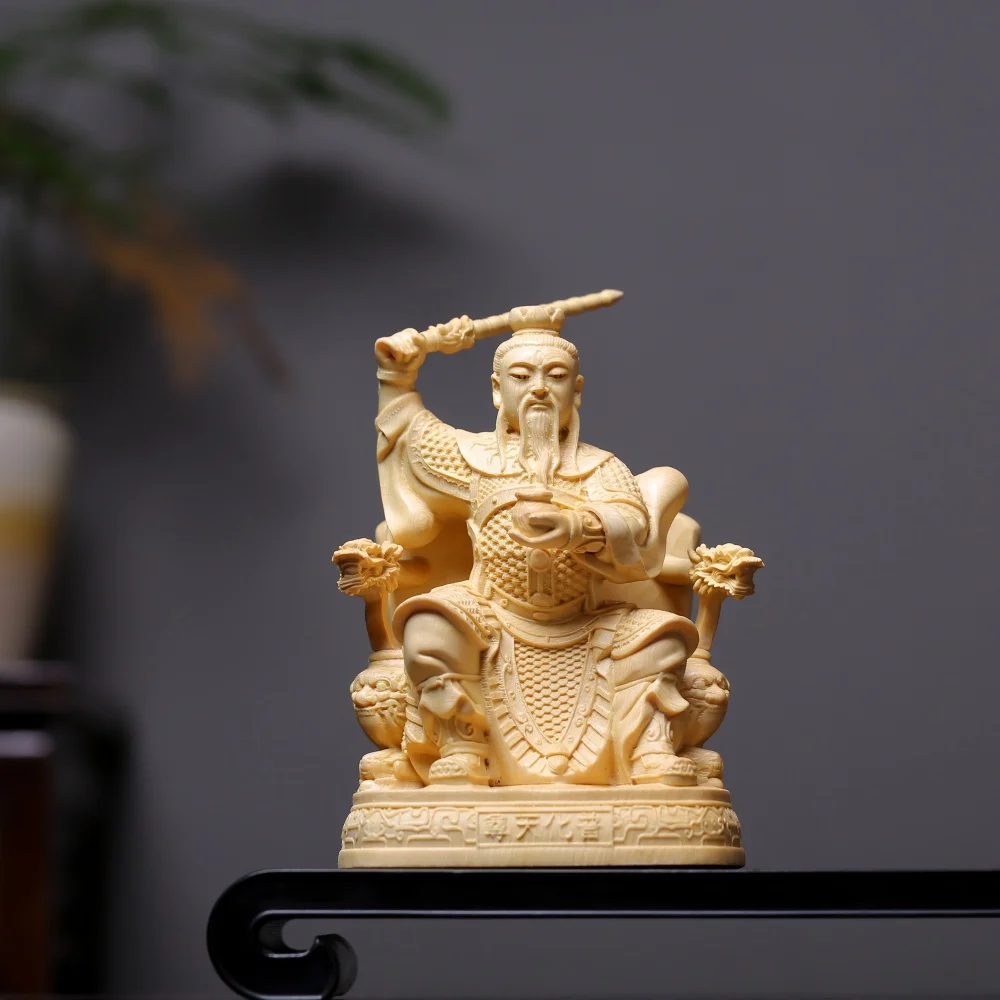 

Hand Carved Wooden Pu Hua Tian Zun Lei Gong Thunder God Statue Sculpture Ornament for Home Temple Altar Shrine Decor Gift