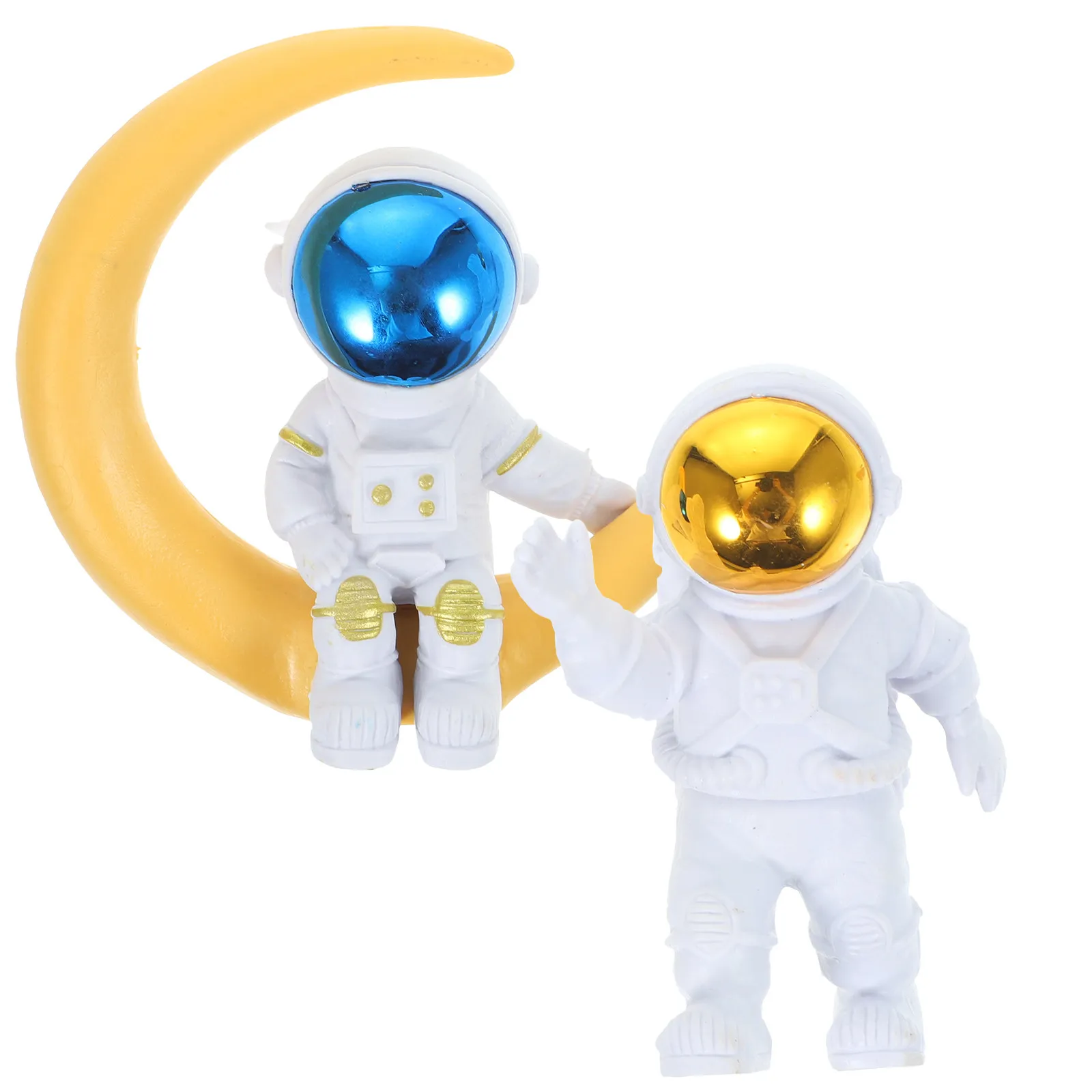 2Pcs Premium PVC Astronaut Aquarium Decor Golden Moon Spacemen Ornament for Fish Tank Layout Decoration Home Desktop