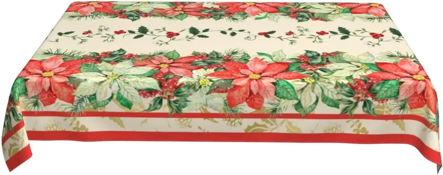 Christmas Holly Berries Flower Rectangle Tablecloth Wedding Decor Waterproof Tablecloth for Table Dining Room Decorations