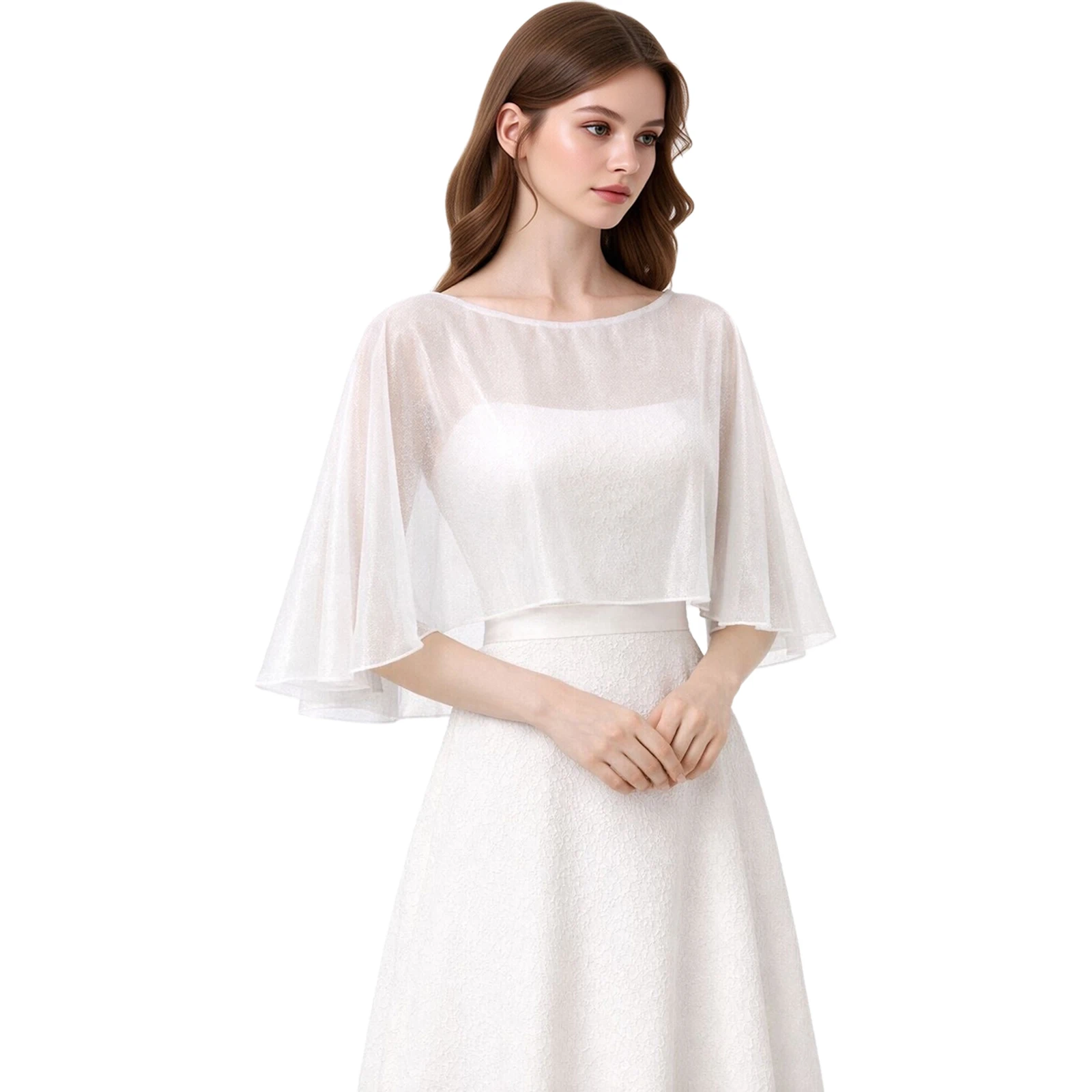 Women Shimmer Bolero Cape Shawls Party Evening Dress Shrugs Wrap Metallic Glitter Sheer Mesh Lightweight Casual Cover-up Poncho