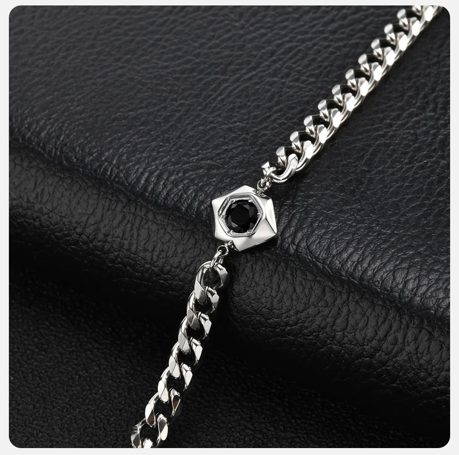 Vnox Herren-Schmuckset aus Edelstahl, Hexagon-Halskette mit schwarzem Zirkon und Armband mit Panzerkette, Punk-Hip-Hop-Männer-Accessoire, Geschenk – Detail 6